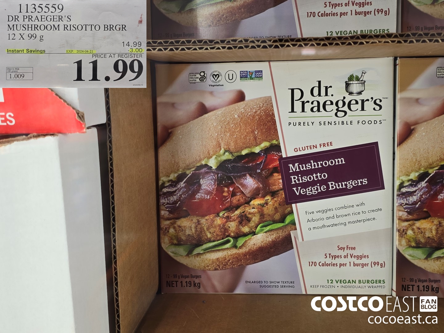 1135559 DR PRAEGER'S MUSHROOM RISOTTO BRGR 12 X 99 G ($3.00 INSTANT SAVINGS EXPIRES ON 2024-04-21) $11.99