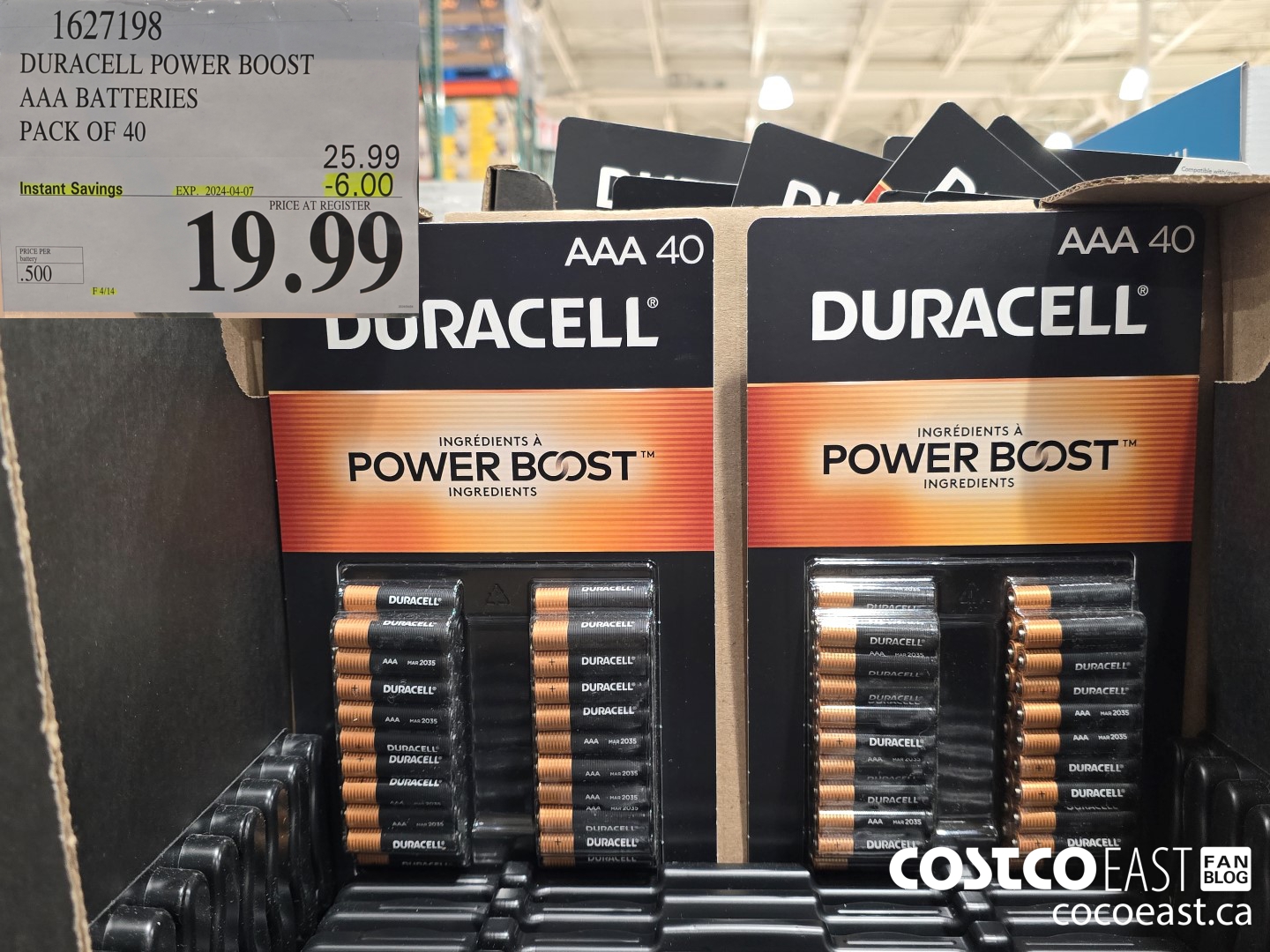 1627198 DURACELL POWER BOOST AAA BATTERIES PACK OF 40 ($6.00 INSTANT SAVINGS EXPIRES ON 2024-04-07) $19.99