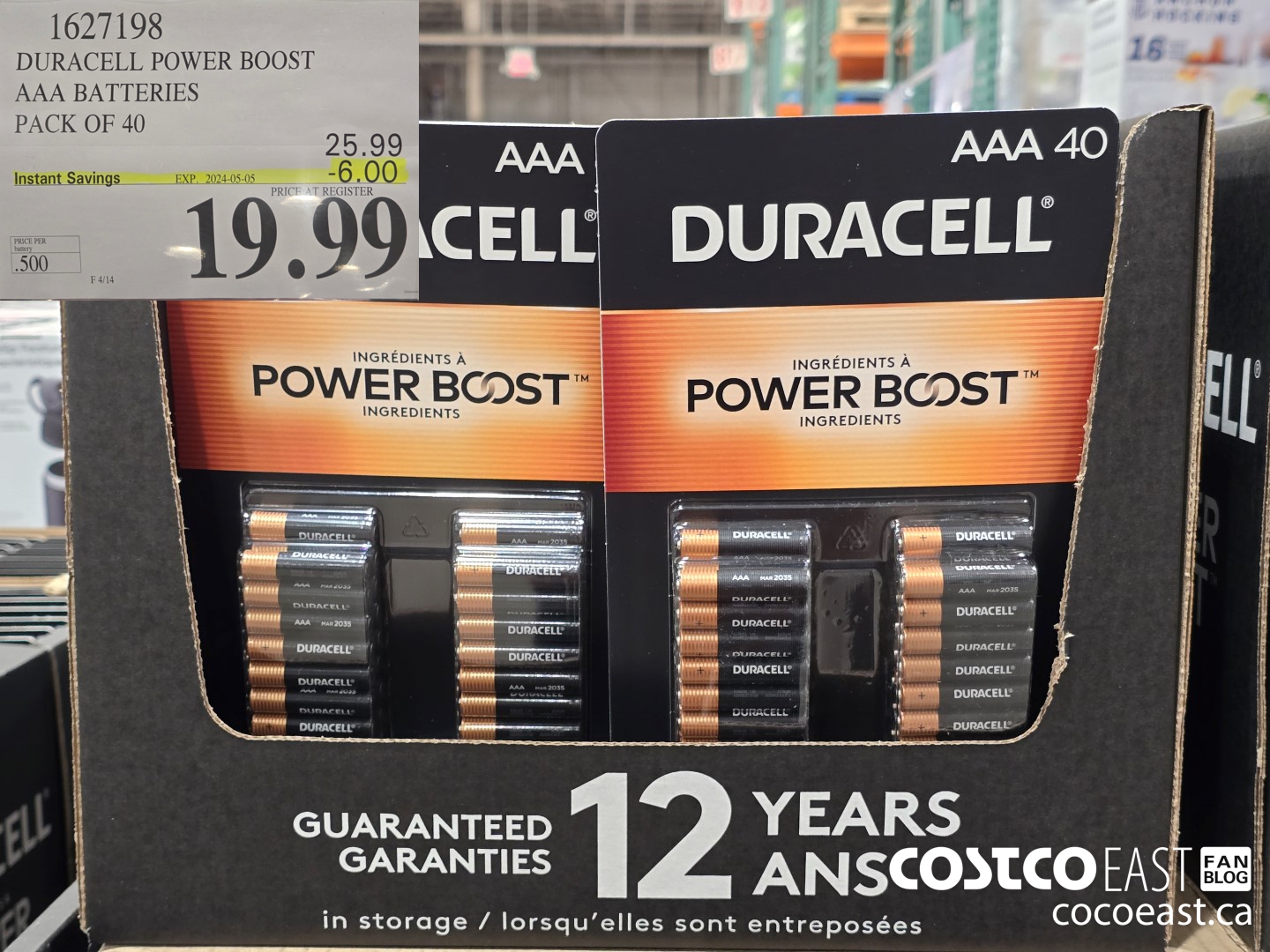 1627198 DURACELL POWER BOOST AAA BATTERIES PACK OF 40 ($6.00 INSTANT SAVINGS EXPIRES ON 2024-05-05) $19.99