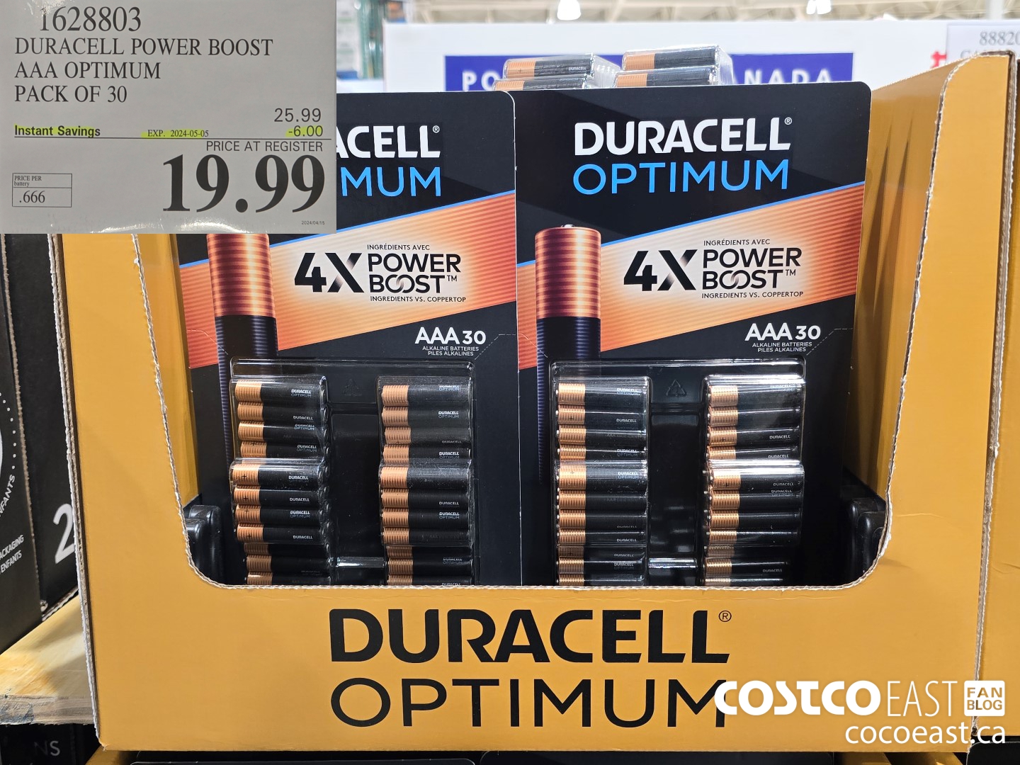 1628803 DURACELL POWER BOOST AAA OPTIMUM PACK OF 30 ($6.00 INSTANT SAVINGS EXPIRES ON 2024-05-05) $19.99