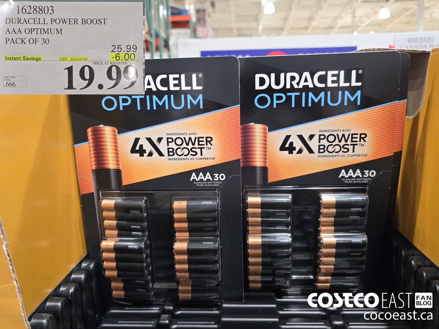 1628803 DURACELL POWER BOOST AAA OPTIMUM PACK OF 30 ($6.00 INSTANT SAVINGS EXPIRES ON 2024-05-05) $19.99