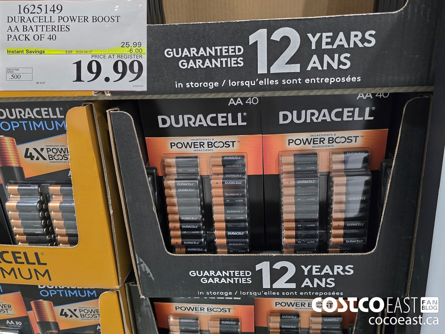 1625149 DURACELL POWER BOOST AA BATTERIES PACK OF 40 ($6.00 INSTANT SAVINGS EXPIRES ON 2024-04-07) $19.99