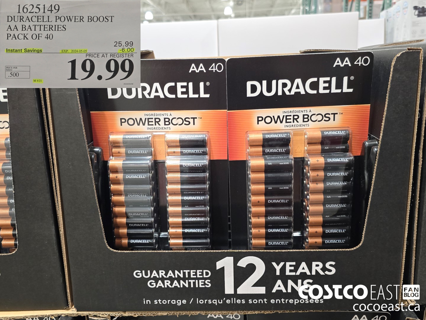 1625149 DURACELL POWER BOOST AA BATTERIES PACK OF 40 ($6.00 INSTANT SAVINGS EXPIRES ON 2024-05-05) $19.99