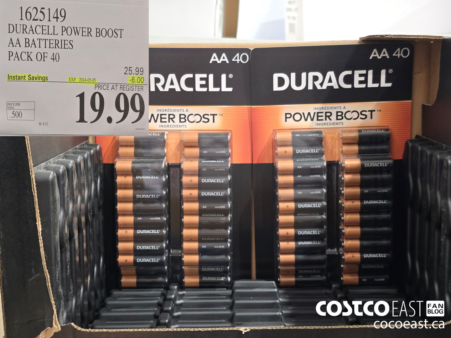 1625149 DURACELL POWER BOOST AA BATTERIES PACK OF 40 ($6.00 INSTANT SAVINGS EXPIRES ON 2024-05-05) $19.99