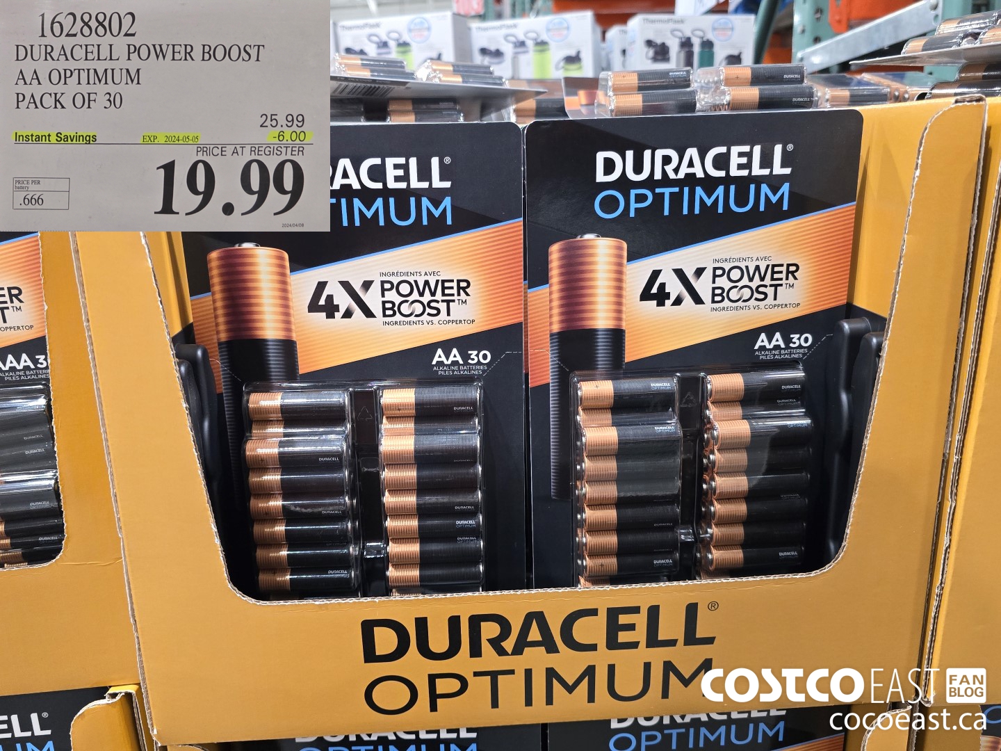 1628802 DURACELL POWER BOOST AA OPTIMUM PACK OF 30 ($6.00 INSTANT SAVINGS EXPIRES ON 2024-05-05) $19.99