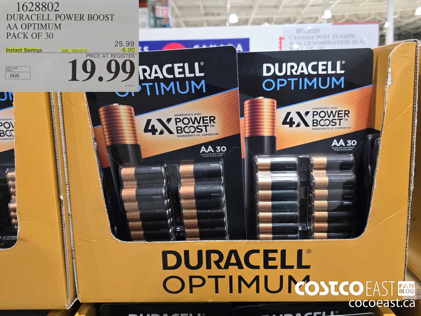 1628802 DURACELL POWER BOOST AA OPTIMUM PACK OF 30 ($6.00 INSTANT SAVINGS EXPIRES ON 2024-05-05) $19.99