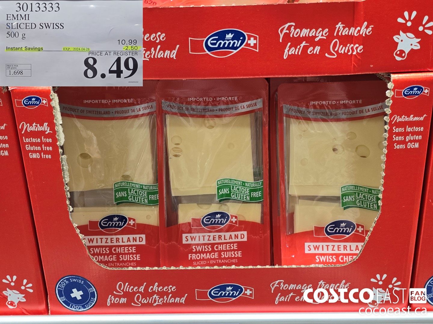 3013333 EMMI SLICED SWISS 500 g ($2.50 INSTANT SAVINGS EXPIRES ON 2024-04-28) $8.49