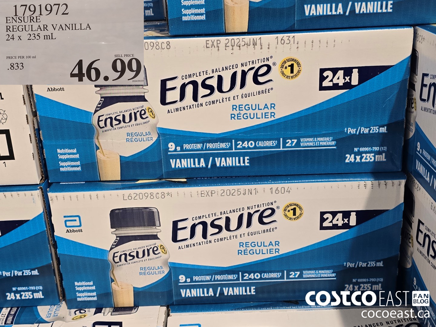 1791972 ENSURE REGULAR VANILLA 24 X 235 ML $46.99