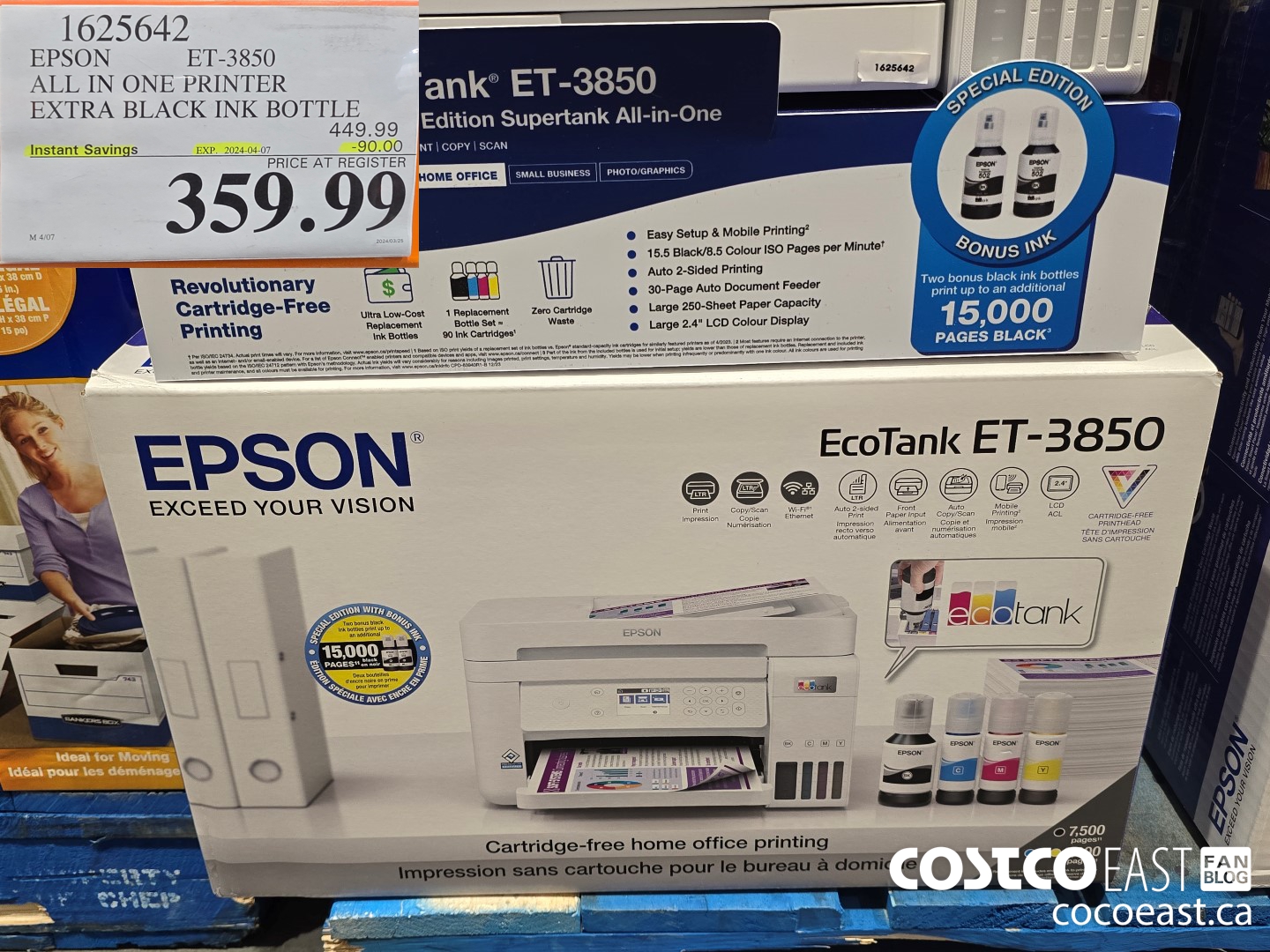 1625642 EPSON ET-3850 ALL IN ONE PRINTER EXTRA BLACK INK BOTTLE ($90.00 INSTANT SAVINGS EXPIRES ON 2024-04-07) $359.99