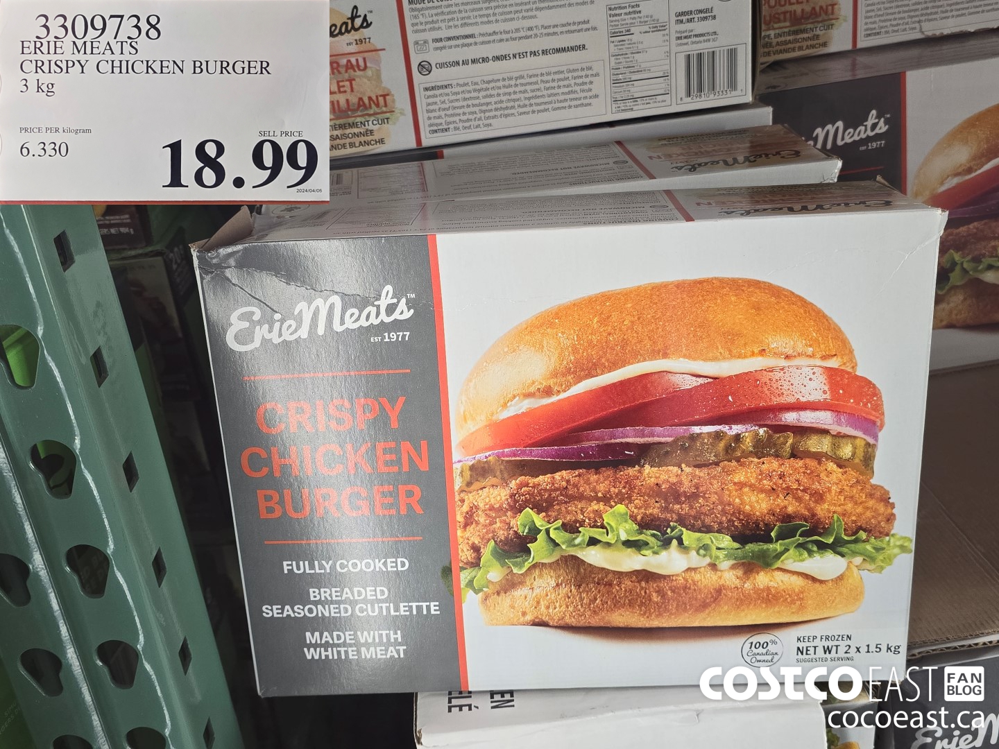 3309738 ERIE MEATS CRISPY CHICKEN BURGER 3 kg $18.99