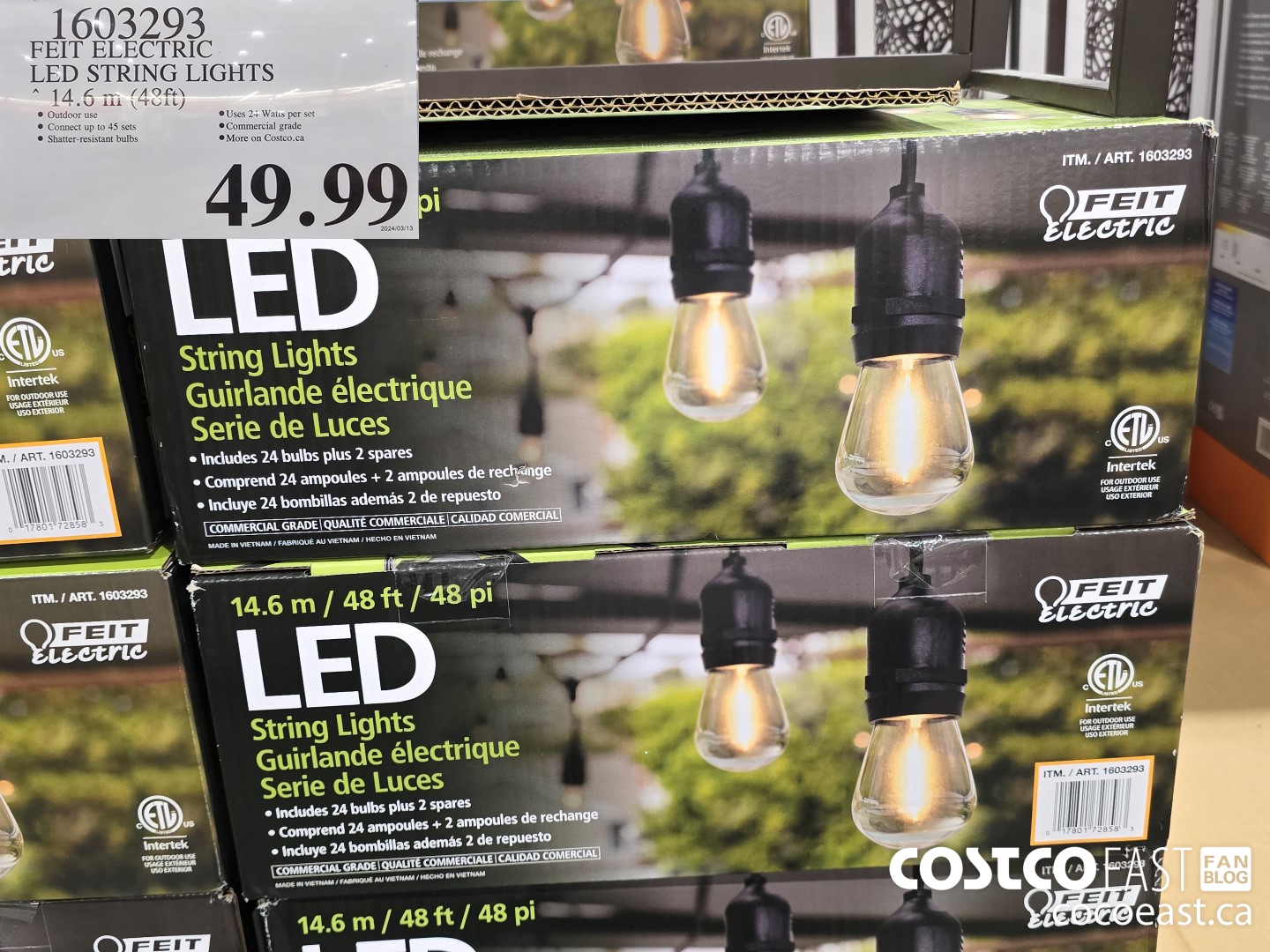 1603293 FEIT ELECTRIC LED STRING LIGHTS “14.6 m (48ft) $49.99