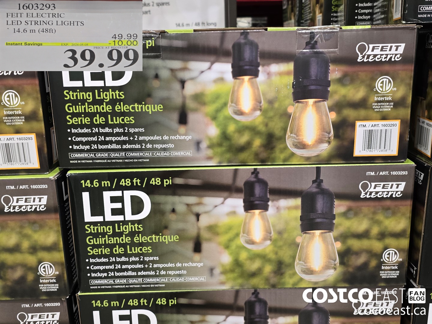 1603293 FEIT ELECTRIC LED STRING LIGHTS “14.6 m (48ft) ($10.00 INSTANT SAVINGS EXPIRES ON 2024-05-05) $39.99