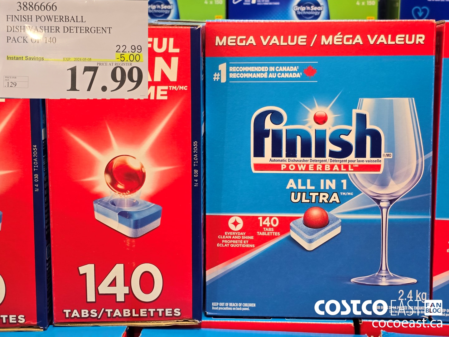 3886666 FINISH POWERBALL DISHWASHER DETERGENT PACK OF 140 ($5.00 INSTANT SAVINGS EXPIRES ON 2024-05-05) $17.99