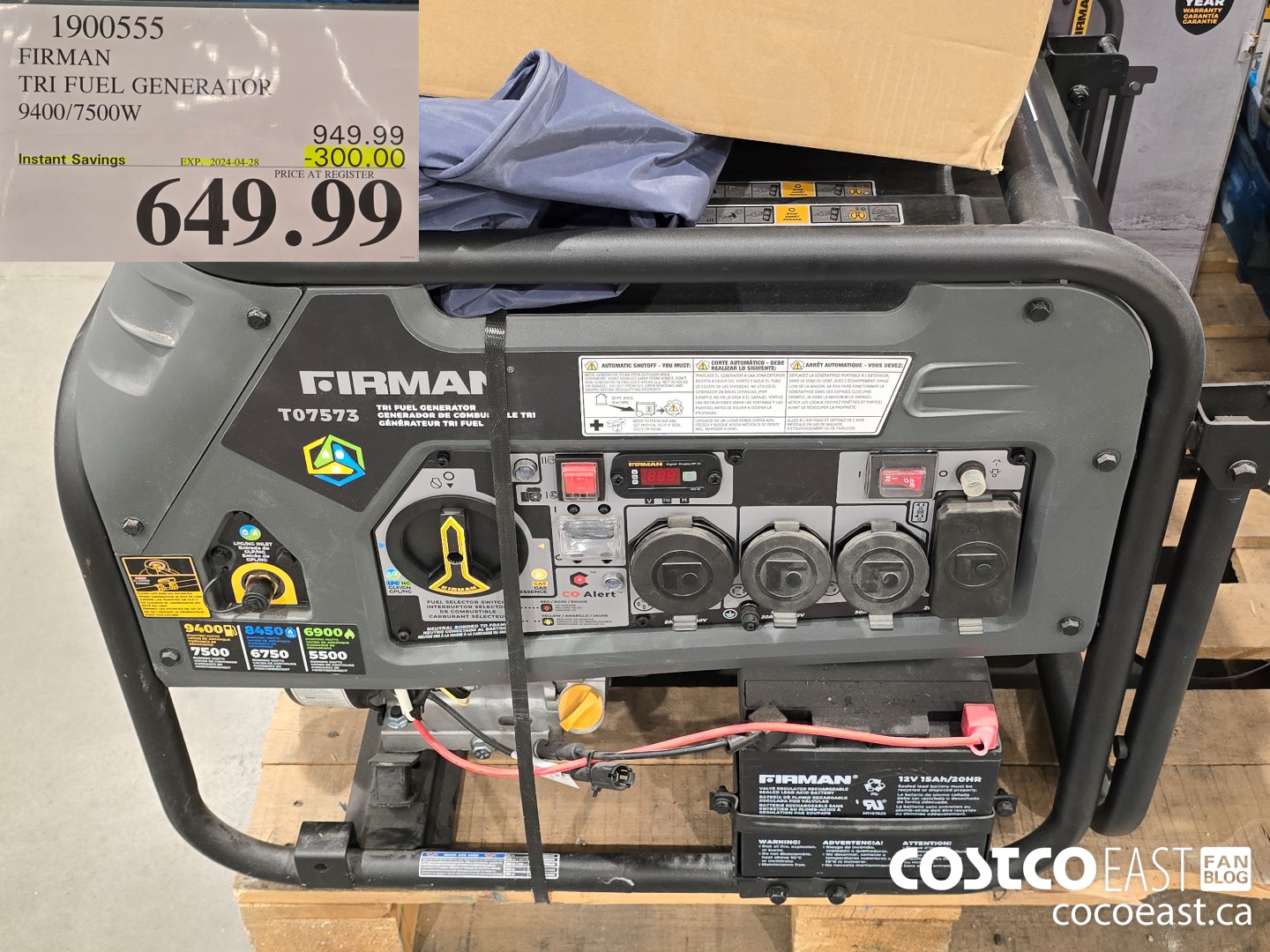 1900555 FIRMAN TRI FUEL GENERATOR 9400/7500W ($300.00 INSTANT SAVINGS EXPIRES ON 2024-04-28) $649.99