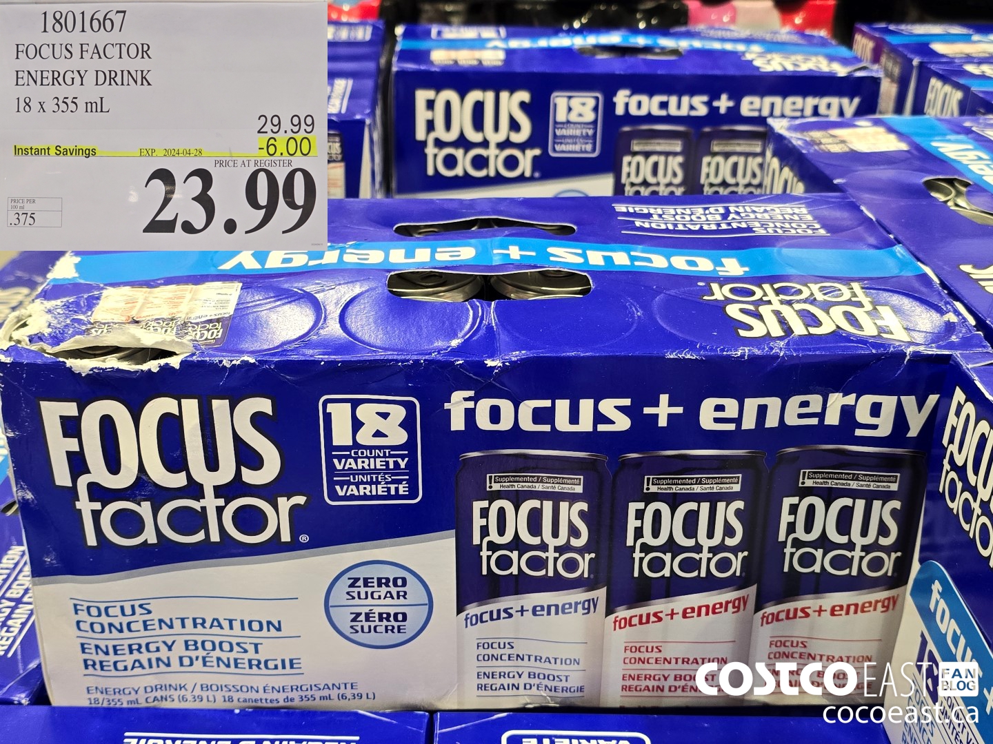 1801667 FOCUS FACTOR ENERGY DRINK 18 x 355 mL ($6.00 INSTANT SAVINGS EXPIRES ON 2024-04-28) $23.99