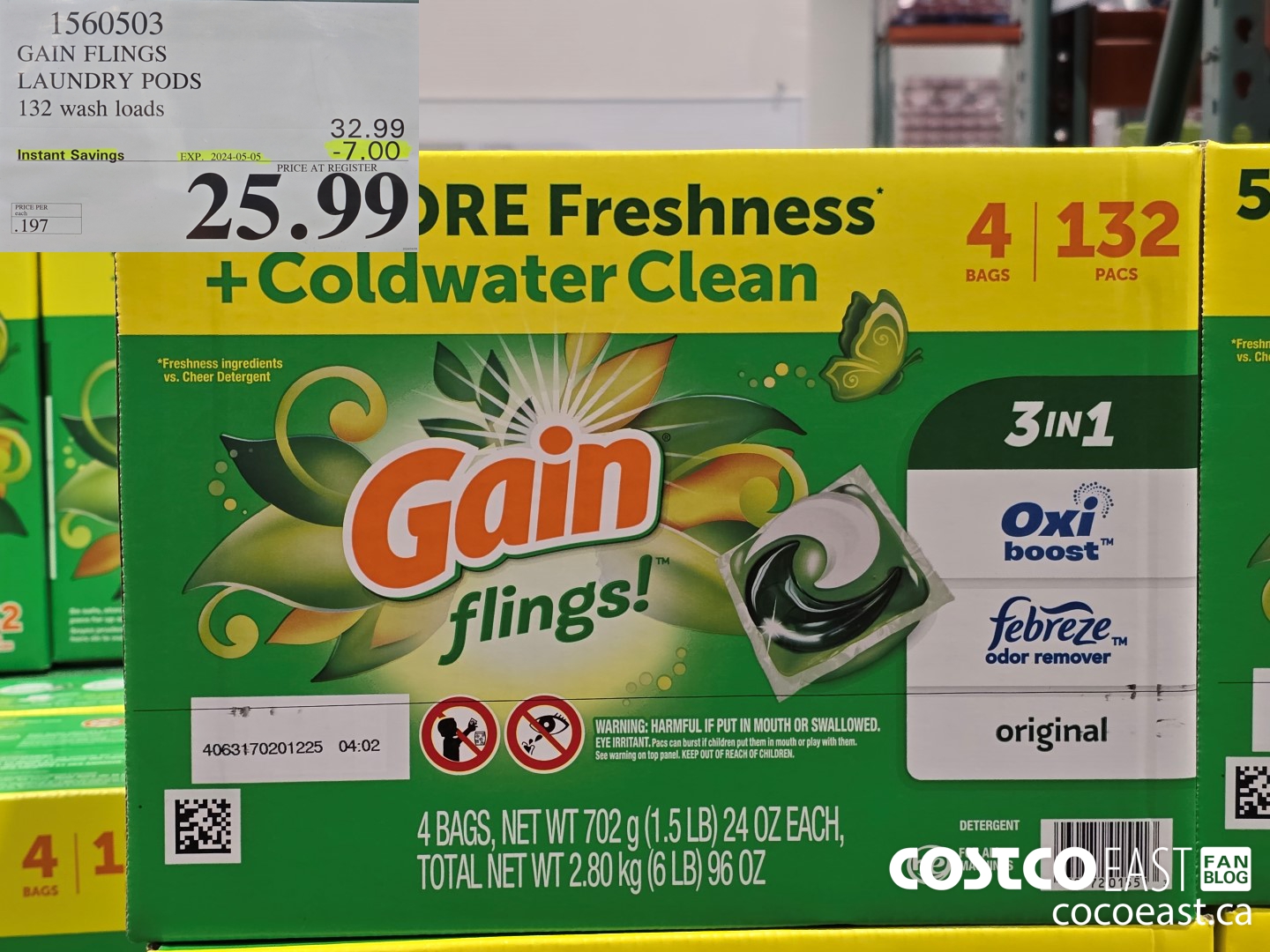 1560503 GAIN FLINGS LAUNDRY PODS 132 WASH LOADS ($7.00 INSTANT SAVINGS EXPIRES ON 2024-05-05) $25.99