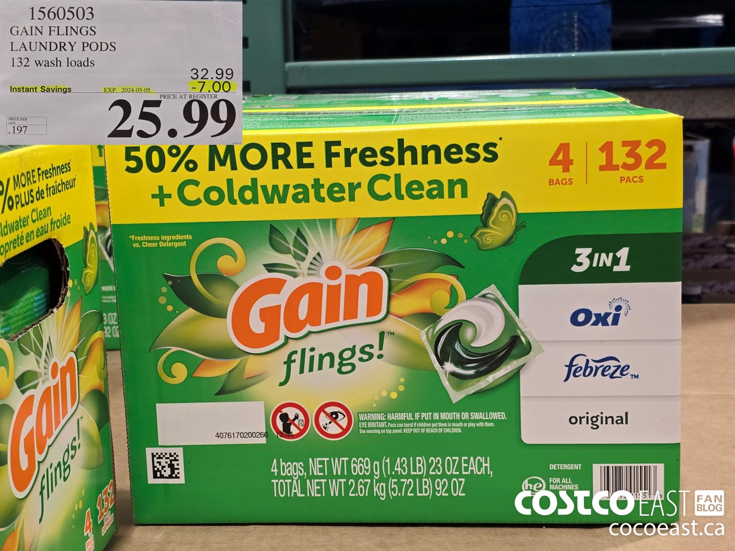 1560503 GAIN FLINGS LAUNDRY PODS 132 WASH LOADS ($7.00 INSTANT SAVINGS EXPIRES ON 2024-05-05) $25.99