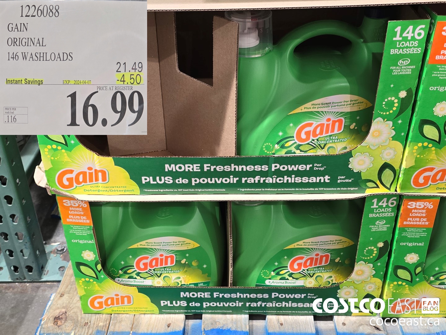 1226088 GAIN ORIGINAL 146 washloads ($4.50 INSTANT SAVINGS EXPIRES ON 2024-04-07) $16.99