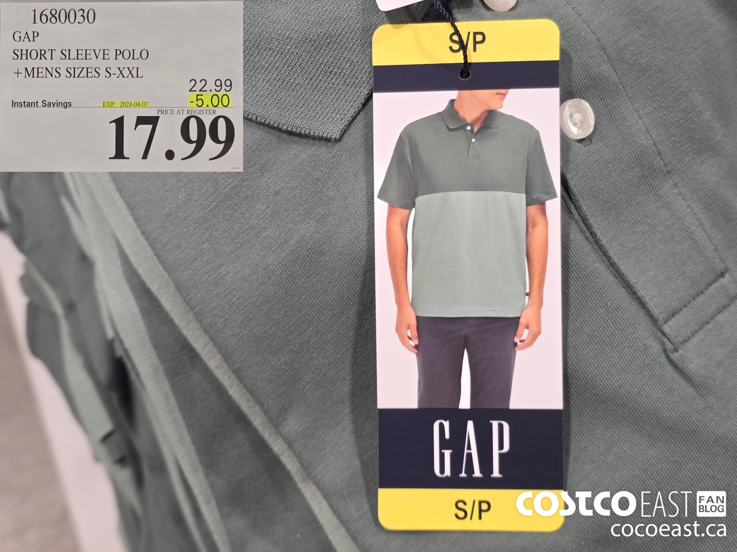 1680030 GAP SHORT SLEEVE POLO +MENS SIZES S-XXL ($5.00 INSTANT SAVINGS EXPIRES ON 2024-04-07) $17.99
