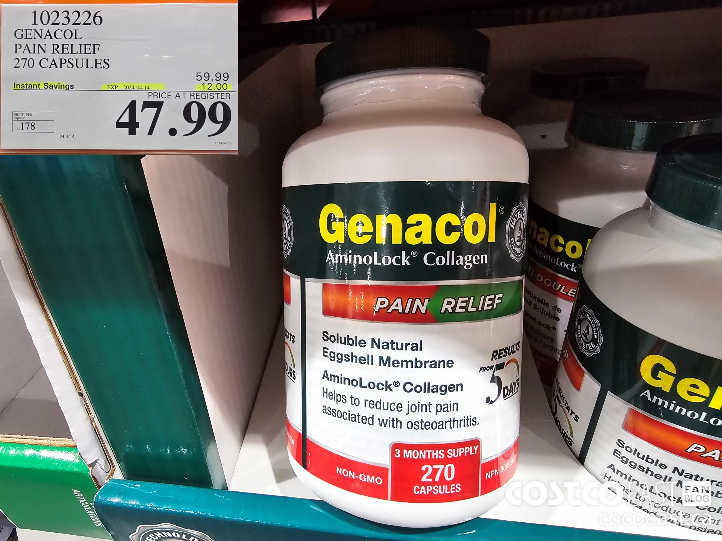1023226 GENACOL PAIN RELIEF 270 CAPSULES ($12.00 INSTANT SAVINGS EXPIRES ON 2024-04-14) $47.99