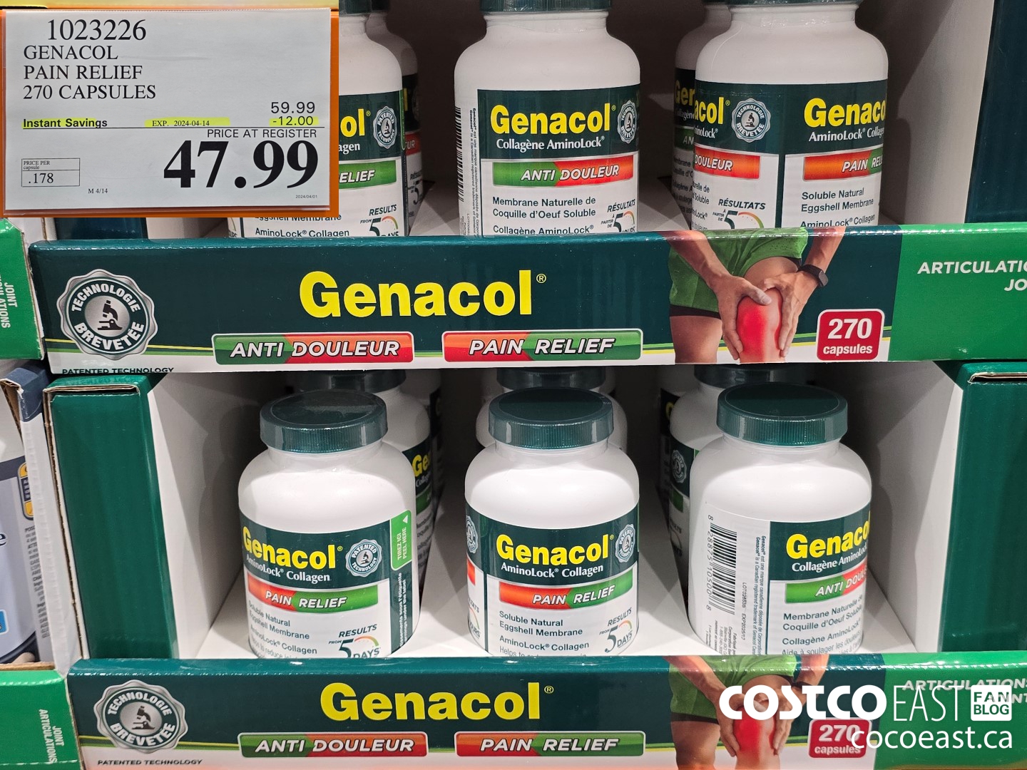 1023226 GENACOL PAIN RELIEF 270 CAPSULES ($12.00 INSTANT SAVINGS EXPIRES ON 2024-04-14) $47.99
