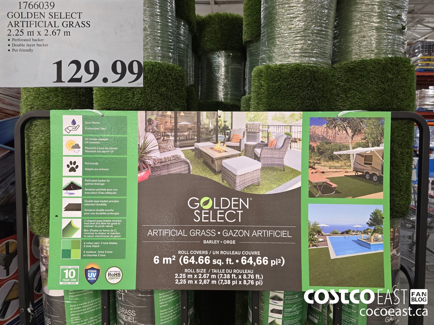 1766039 GOLDEN SELECT ARTIFICIAL GRASS 2.25 m x 2.67 m $129.99