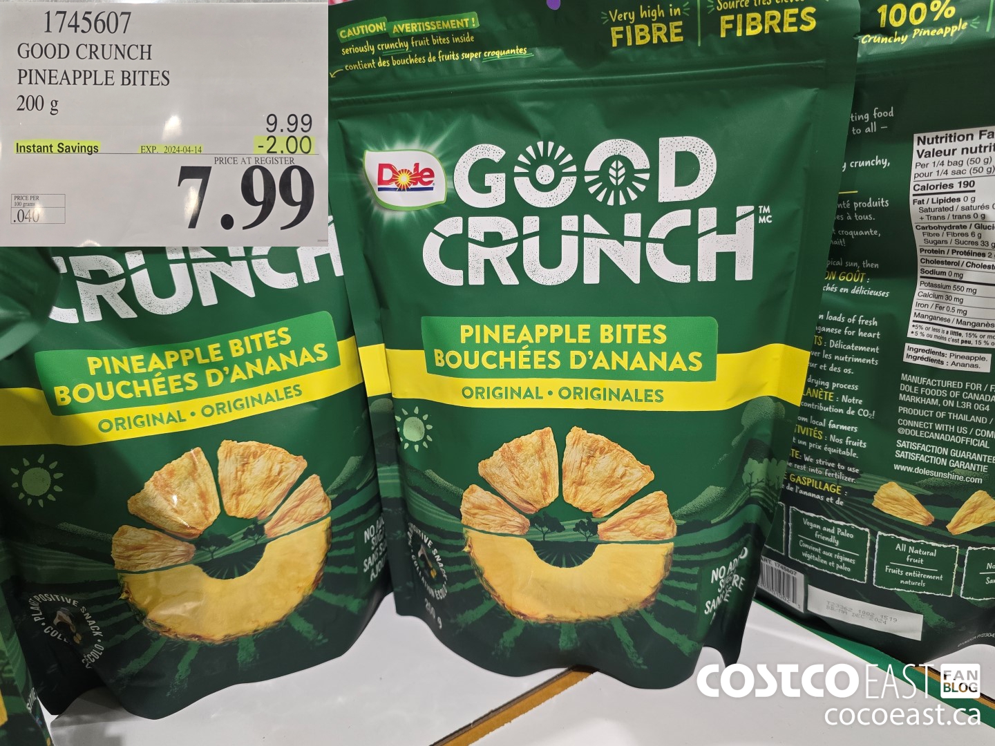 1745607 GOOD CRUNCH PINEAPPLE BITES 200 G ($2.00 INSTANT SAVINGS EXPIRES ON 2024-04-14) $7.99