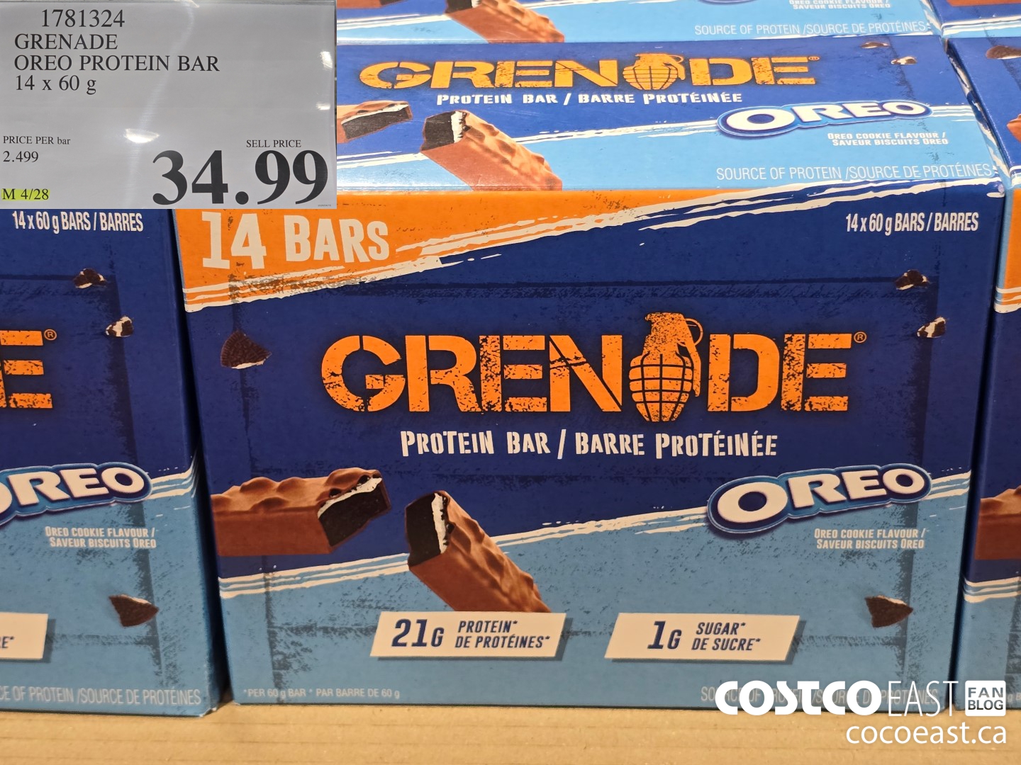 1781324 GRENADE OREO PROTEIN BAR 14 x 60 g $34.99