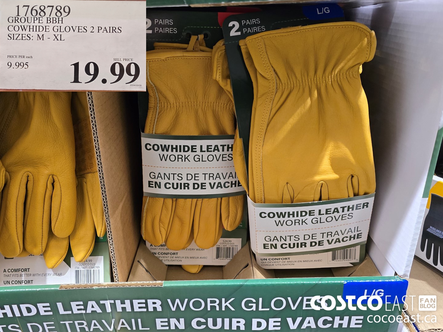 1768789 GROUPE BBH COWHIDE GLOVES 2 PAIRS SIZES: M - XL $19.99