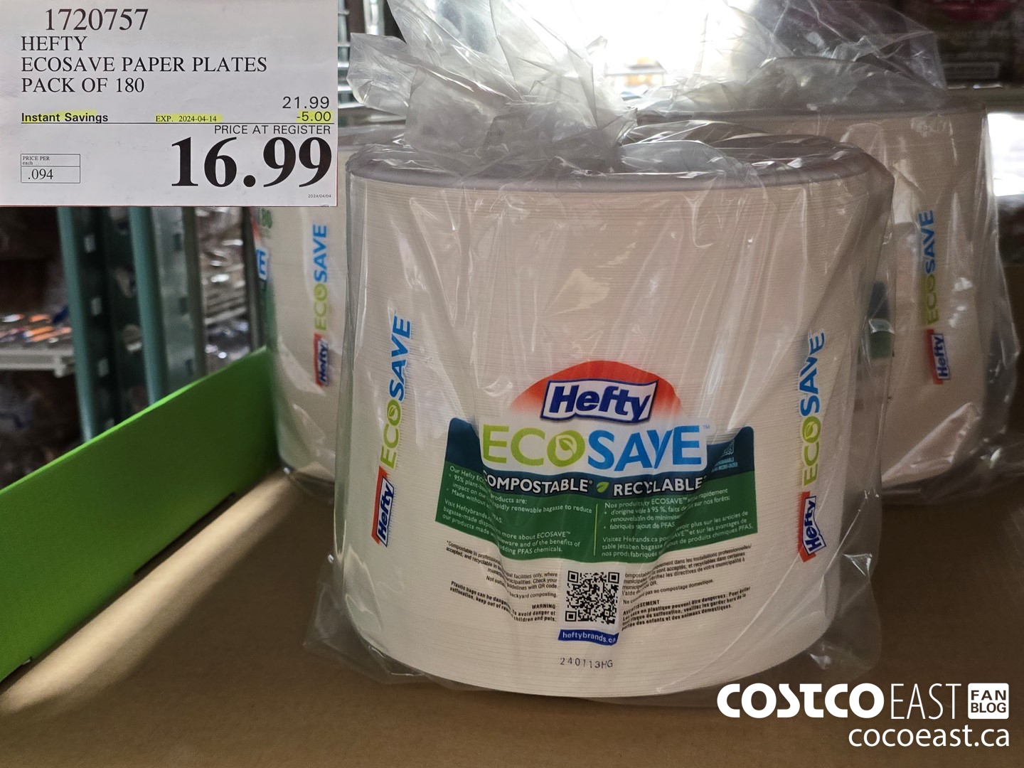 1720757 HEFTY ECOSAVE PAPER PLATES PACK OF 180 ($5.00 INSTANT SAVINGS EXPIRES ON 2024-04-14) $16.99