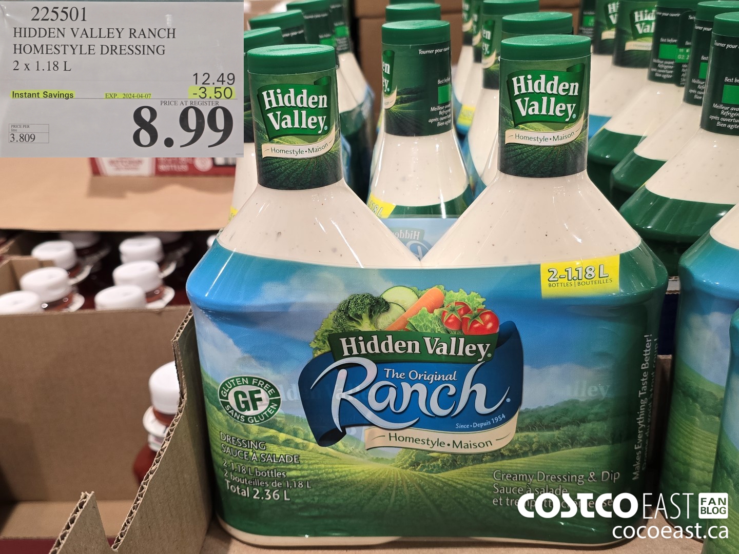 225501 HIDDEN VALLEY RANCH HOMESTYLE DRESSING 2 X 1.18 L ($3.50 INSTANT SAVINGS EXPIRES ON 2024-04-07) $8.99