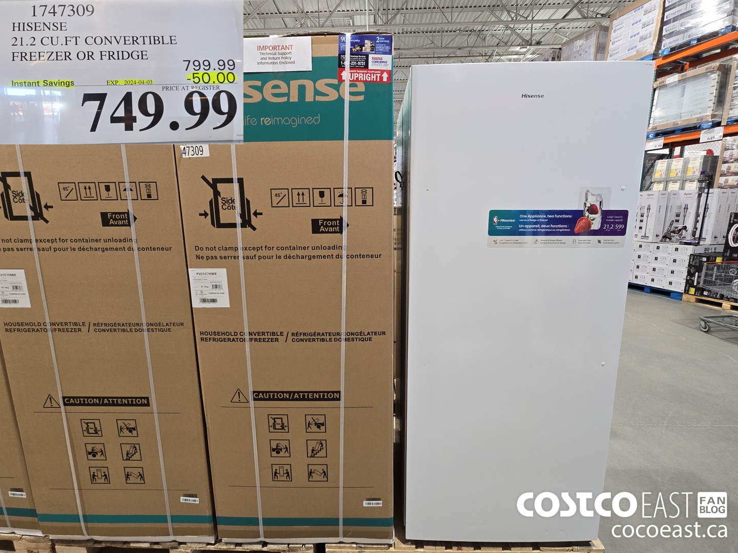 1747309 HISENSE 21.2 CU.FT CONVERTIBLE FREEZER OR FRIDGE ($50.00 INSTANT SAVINGS EXPIRES ON 2024-04-03) $749.99