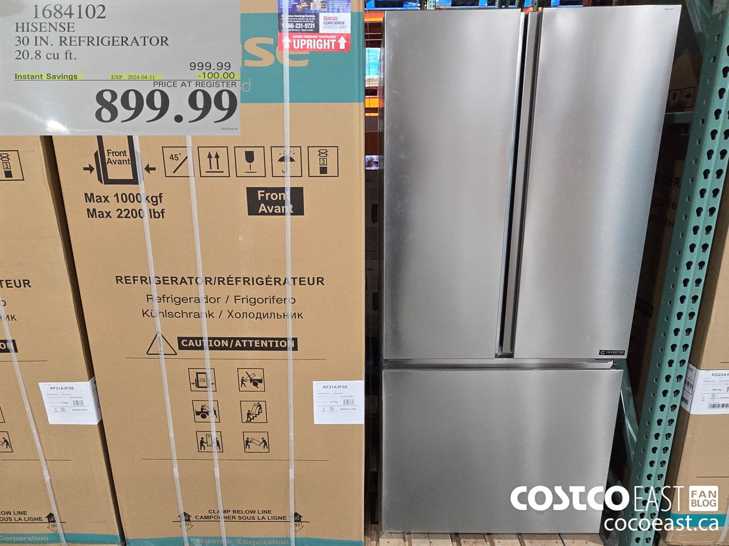 1684102 HISENSE 30 IN. REFRIGERATOR 20.8 CUFT ($100.00 INSTANT SAVINGS EXPIRES ON 2024-04-11) $899.99