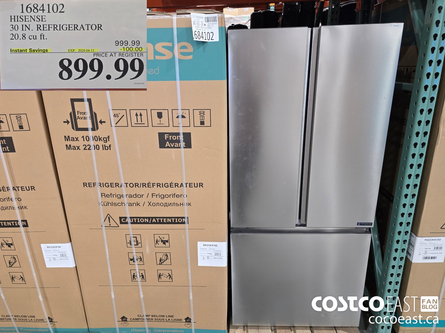 1684102 HISENSE 30 IN. REFRIGERATOR 20.8 CUFT ($100.00 INSTANT SAVINGS EXPIRES ON 2024-04-11) $899.99