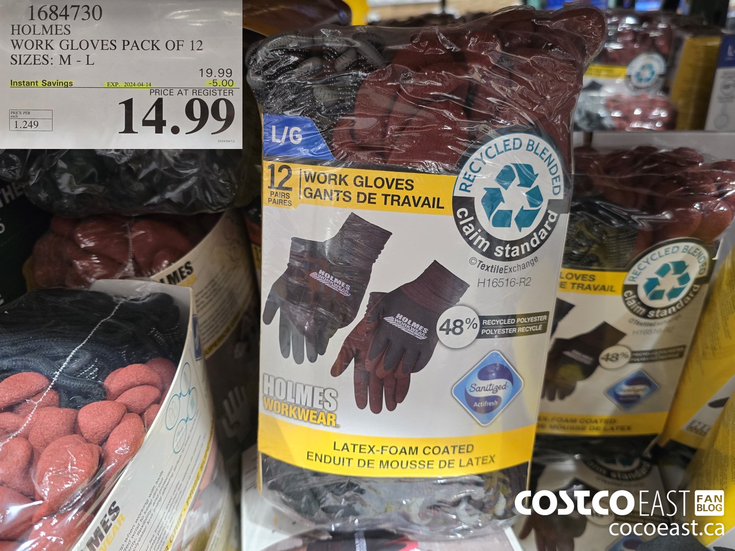 1684730 HOLMES WORK GLOVES PACK OF 12 SIZES: M - L ($5.00 INSTANT SAVINGS EXPIRES ON 2024-04-14) $14.99