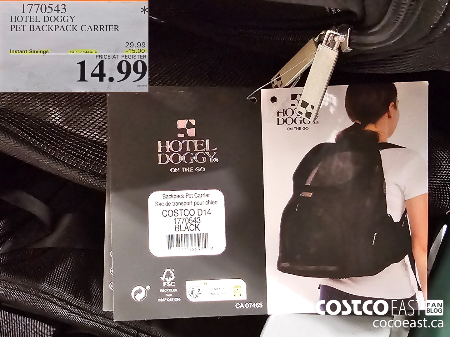 1770543 HOTEL DOGGY PET BACKPACK CARRIER ($15.00 INSTANT SAVINGS EXPIRES ON 2024-04-14) $14.99