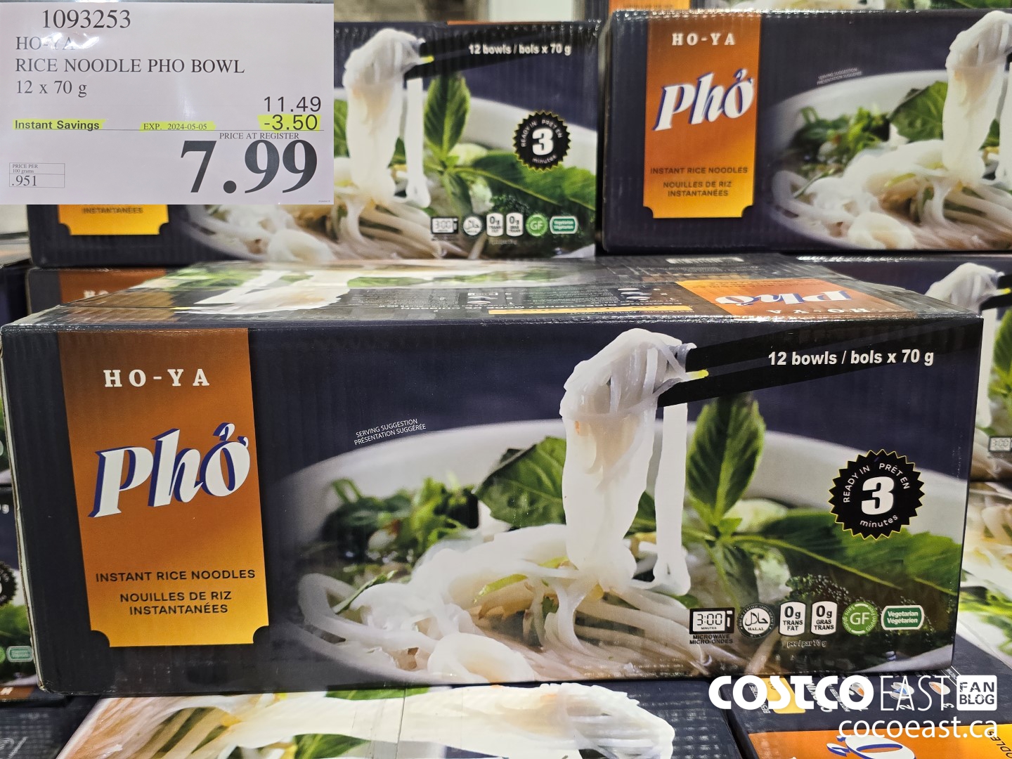 1093253 HO-YA RICE NOODLE PHO BOWL 12 x 70 g ($3.50 INSTANT SAVINGS EXPIRES ON 2024-05-05) $7.99