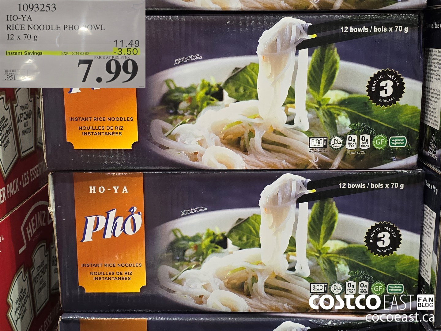1093253 HO-YA RICE NOODLE PHO BOWL 12 x 70 g ($3.50 INSTANT SAVINGS EXPIRES ON 2024-05-05) $7.99
