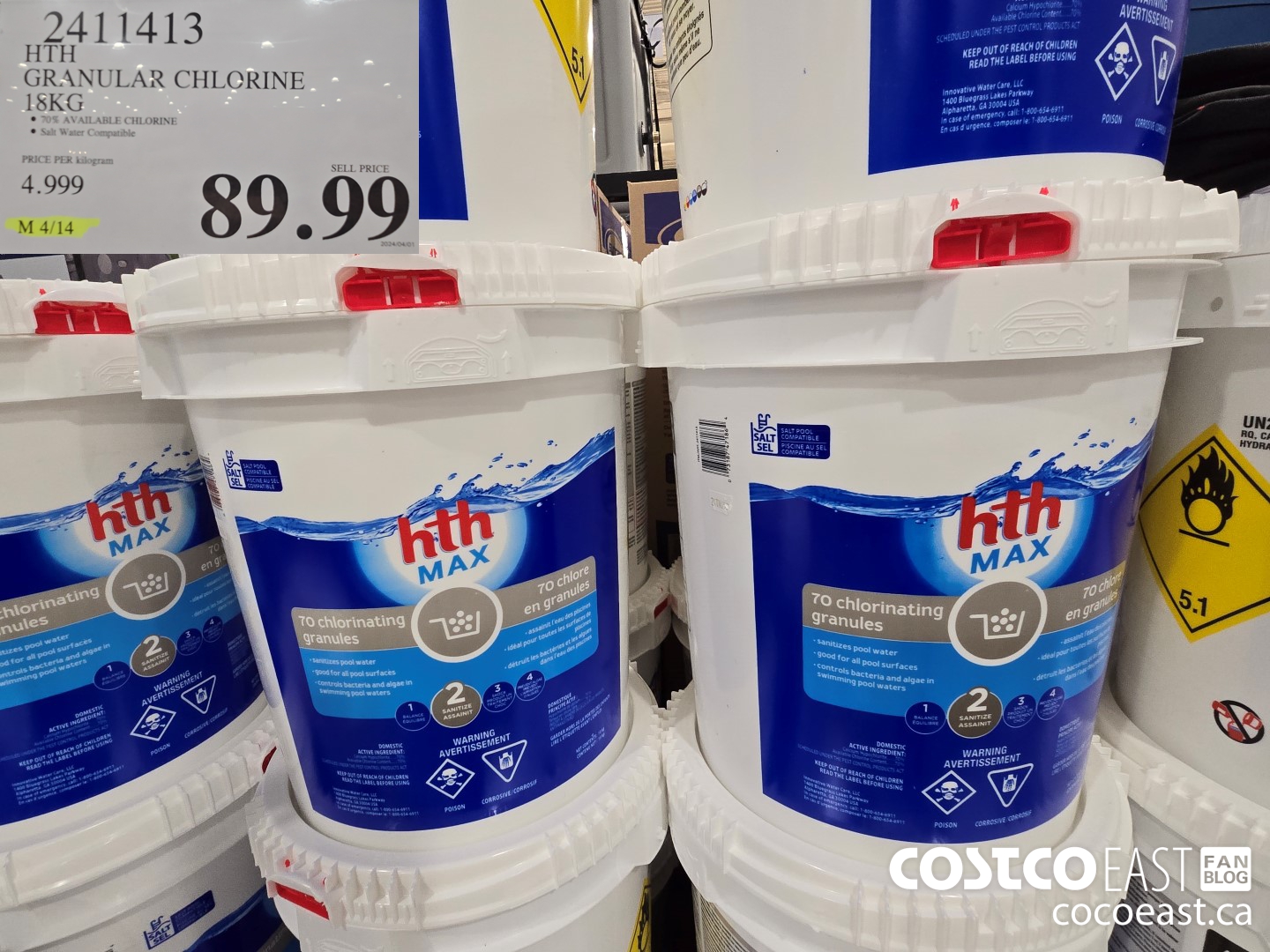 2411413 HTH GRANULAR CHLORINE 18 KG $89.99