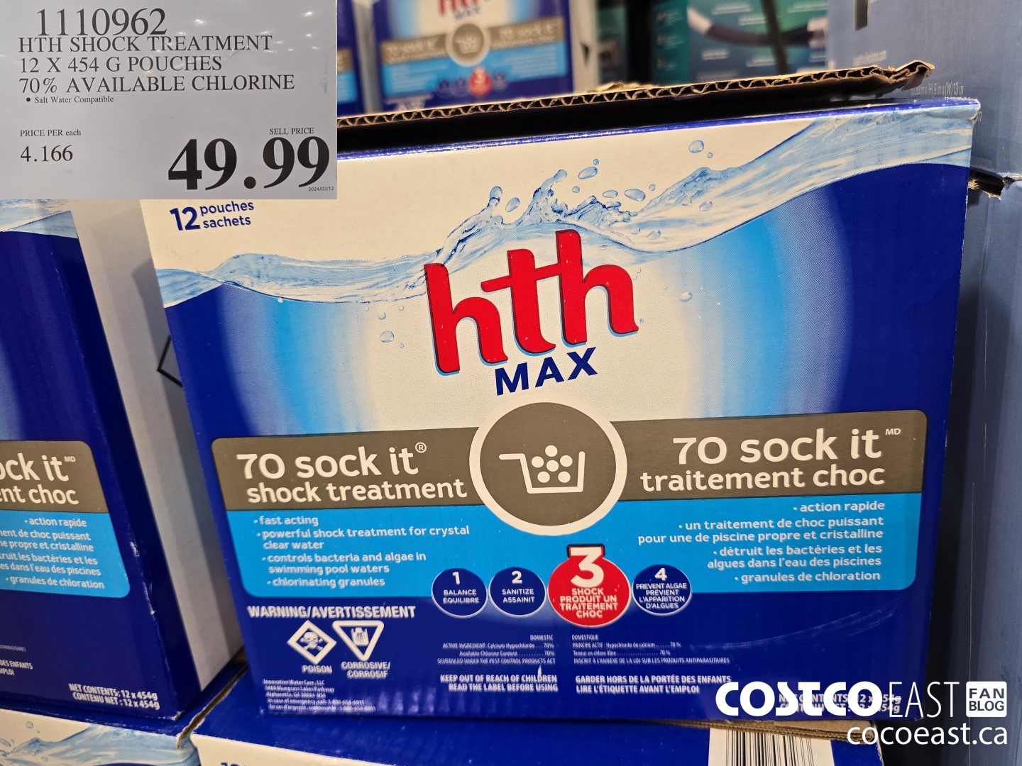 1110962 HTH SHOCK TREATMENT 12 X 454 G POUCHES 70% AVAILABLE CHLORINE $49.99