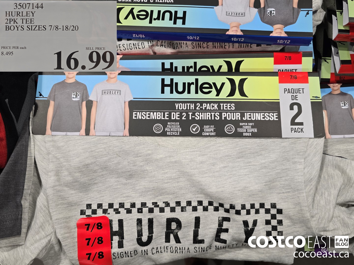 3507144 HURLEY 2PK TEE BOYS SIZES 7/8-18/20 $16.99