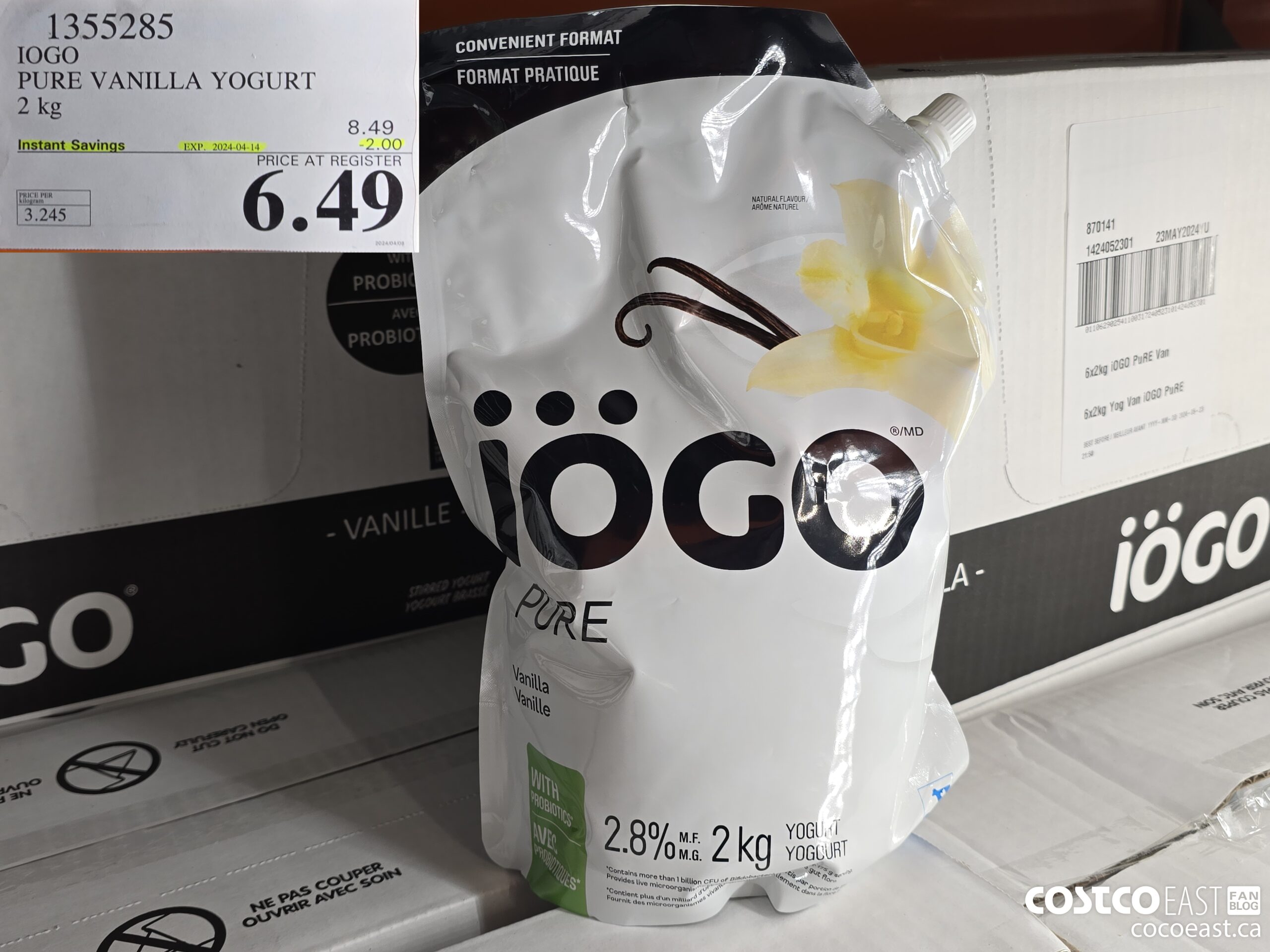 1355285 IOGO PURE VANILLA YOGURT 2 kg ($2.00 INSTANT SAVINGS EXPIRES ON 2024-04-14) $6.49