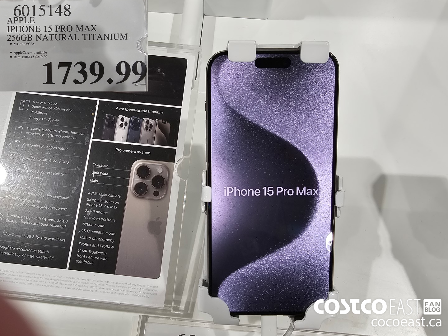 6015148 IPHONE 15 PRO MAX 256GB NATURAL TITANIUM $1739.99