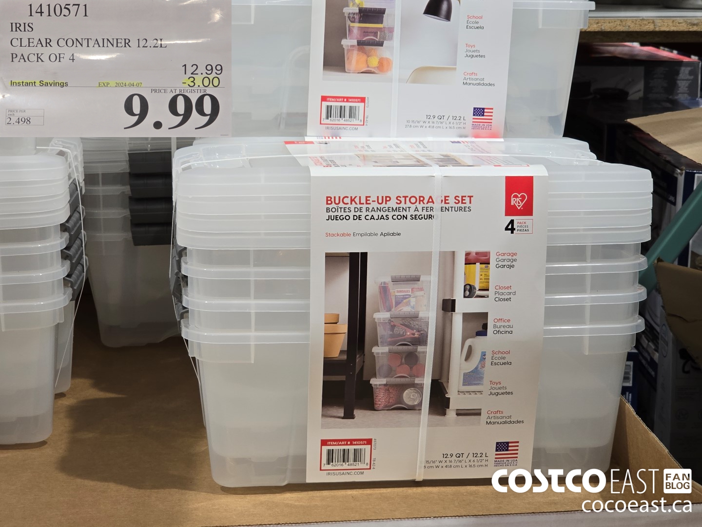 1410571 IRIS CLEAR CONTAINER 12.2L PACK OF 4 ($3.00 INSTANT SAVINGS EXPIRES ON 2024-04-07) $9.99