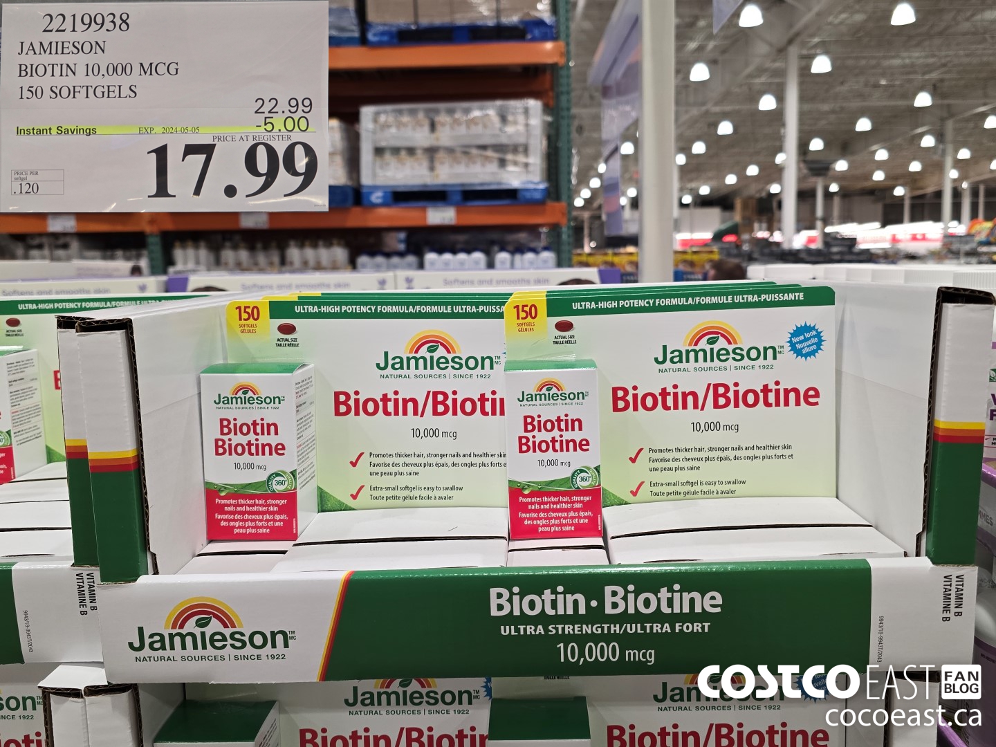 2219938 JAMIESON BIOTIN 10,000 MCG 150 SOFTGELS ($5.00 INSTANT SAVINGS EXPIRES ON 2024-05-05) $17.99