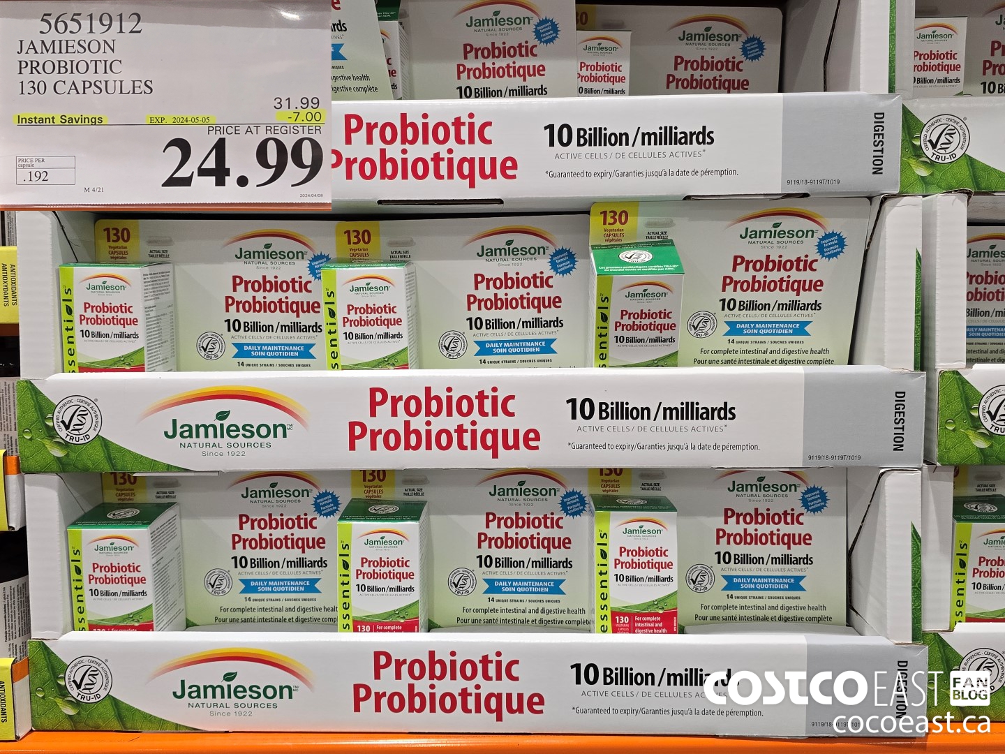 5651912 JAMIESON PROBIOTIC 130 CAPSULES ($7.00 INSTANT SAVINGS EXPIRES ON 2024-05-05) $24.99