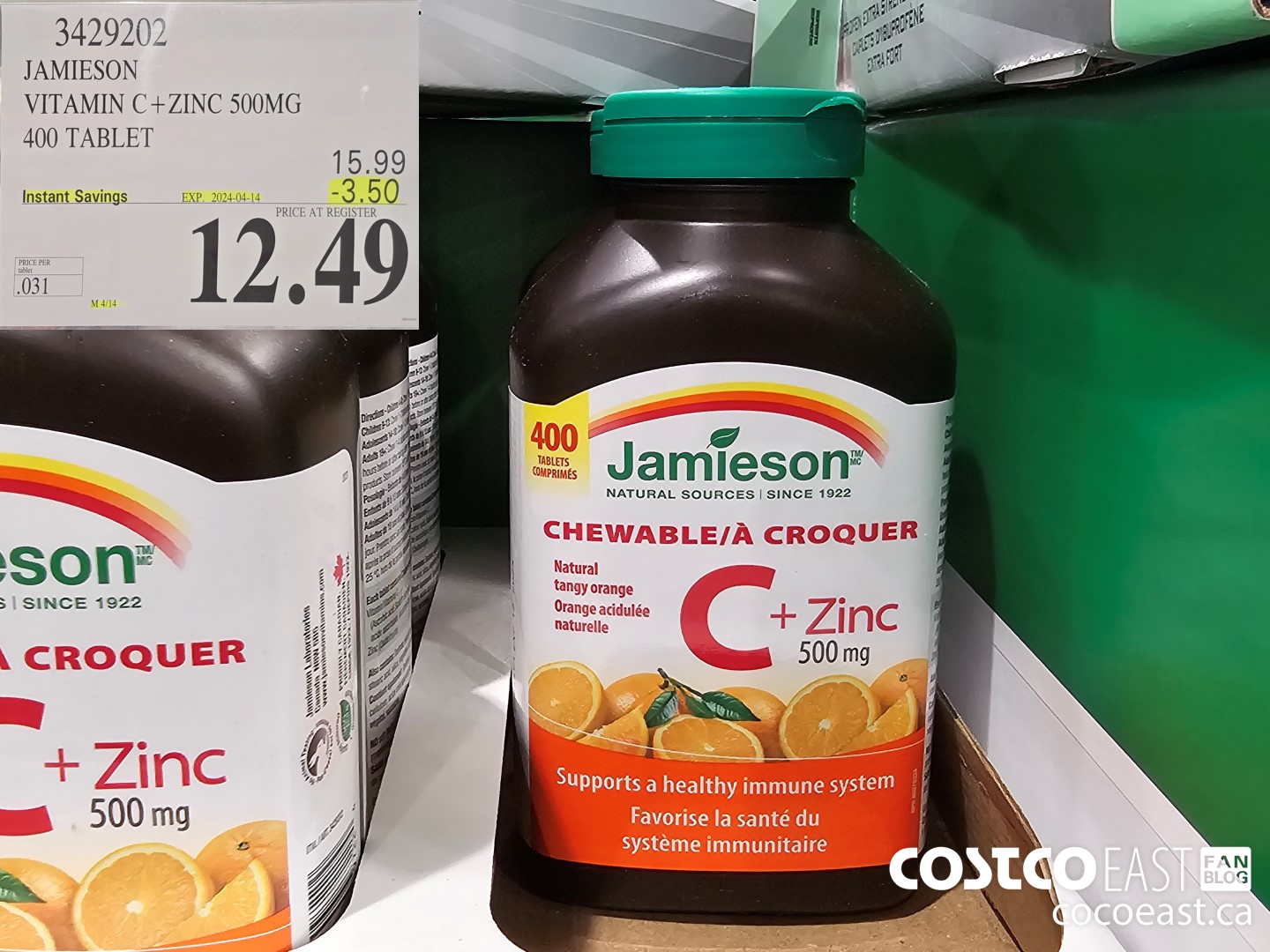 3429202 JAMIESON VITAMIN C+ZINC 500MG 400 TABLET ($3.50 INSTANT SAVINGS EXPIRES ON 2024-04-14) $12.49