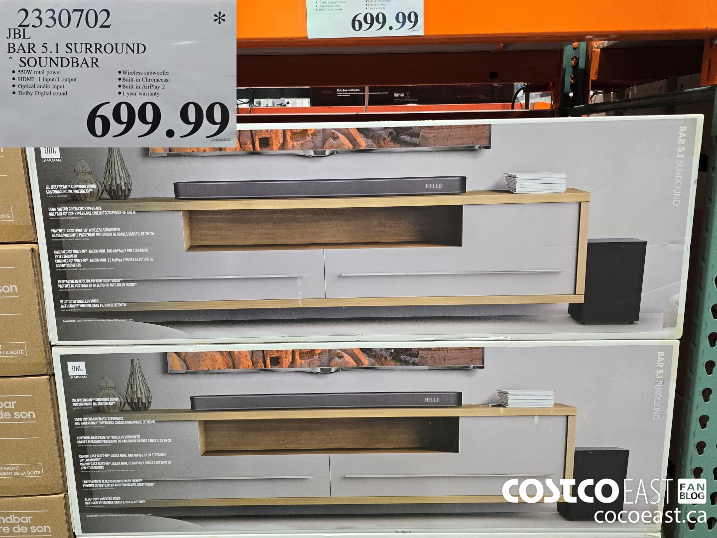 2330702 JBL BAR 5.1 SURROUND SOUNDBAR $699.99