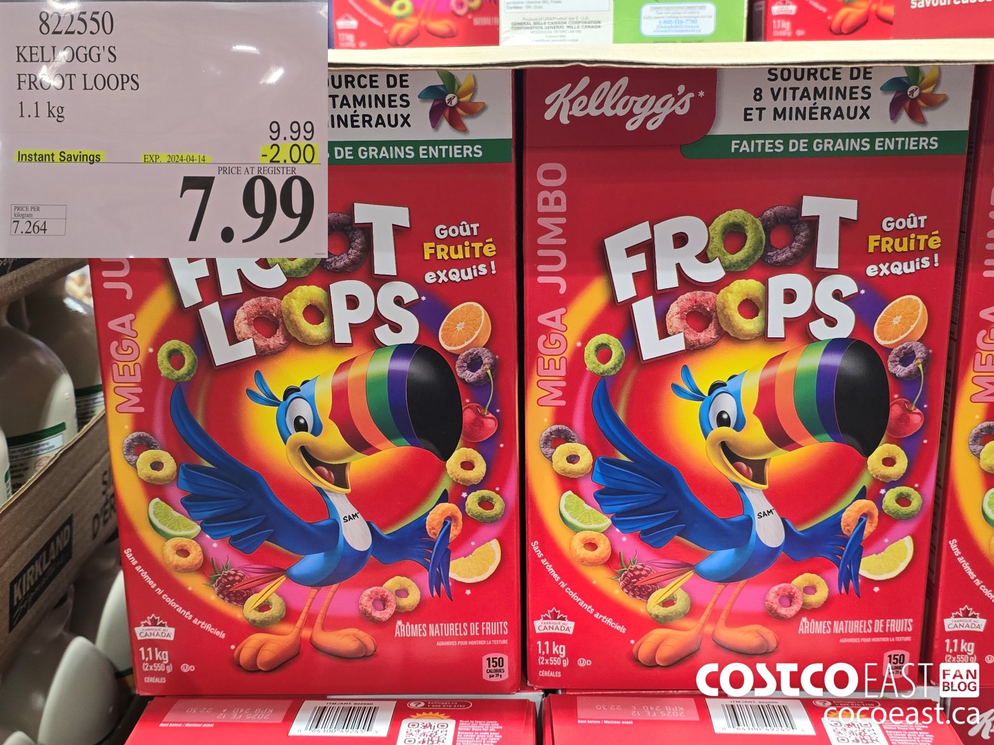 822550 KELLOGG'S FROOT LOOPS 1.1 kg ($2.00 INSTANT SAVINGS EXPIRES ON 2024-04-14) $7.99