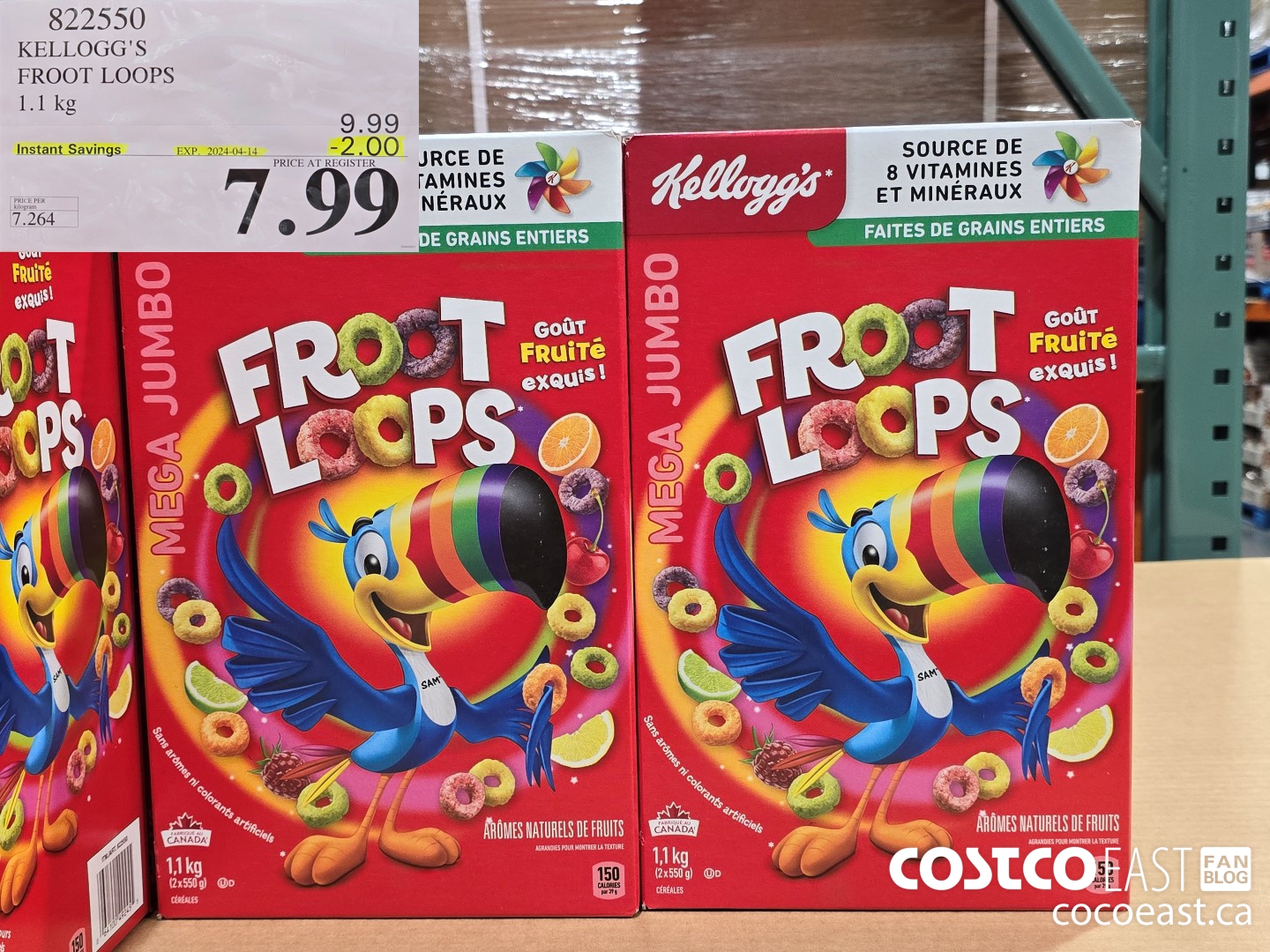 822550 KELLOGG'S FROOT LOOPS 1.1 kg ($2.00 INSTANT SAVINGS EXPIRES ON 2024-04-14) $7.99